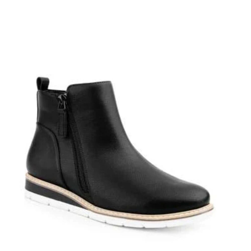 Me Too Women's Black Wedge Ankle Boots Vegan Leather Zip Booties Size 7.5